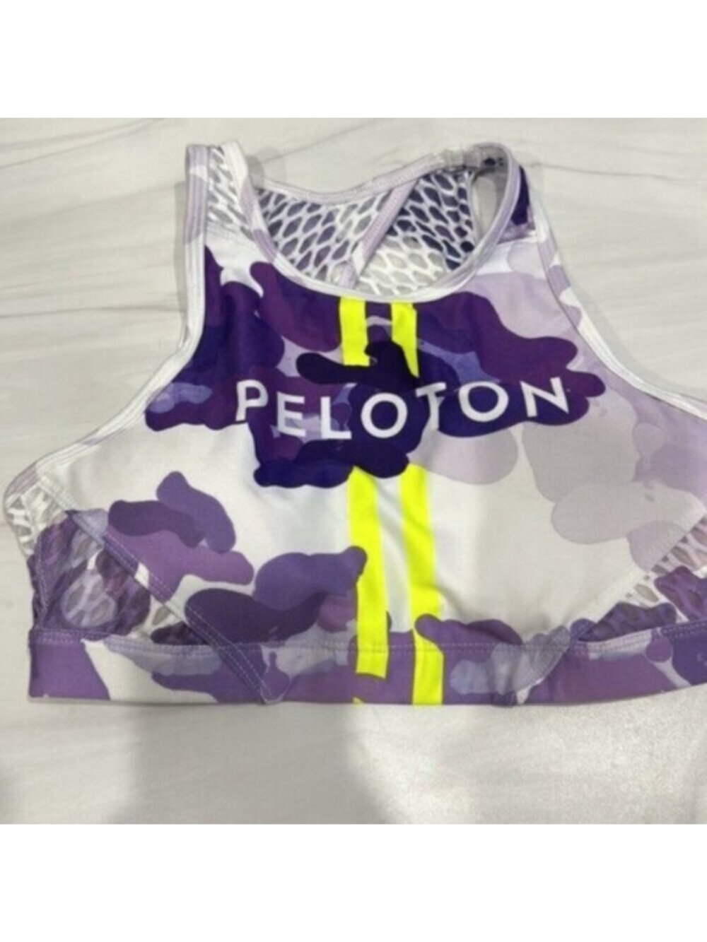 NWT Peloton X Purple Camo Athleisure With Cut Out Nail Polish Sports Bra Size XS - Picture 4 of 7